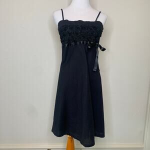 Filippo Spaghetti Strap Rosette Lace Bodice Sheath Dress Linen? Large